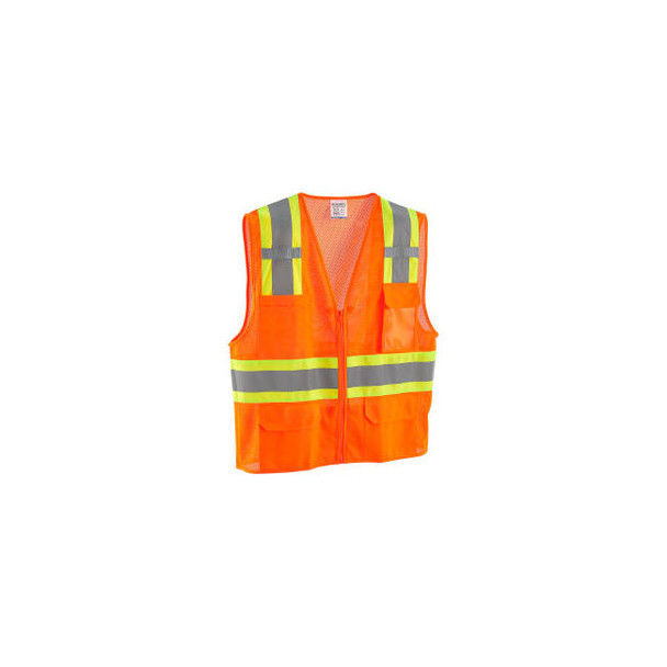 Global Industrial Class 2 Hi-Vis Safety Vest 6 Pockets Two-Tone Mesh Orange S/M