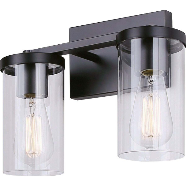 Canarm Britton 2-Light Black Vanity Bath Light Fixture, Clear Glass IVL1234A02BK