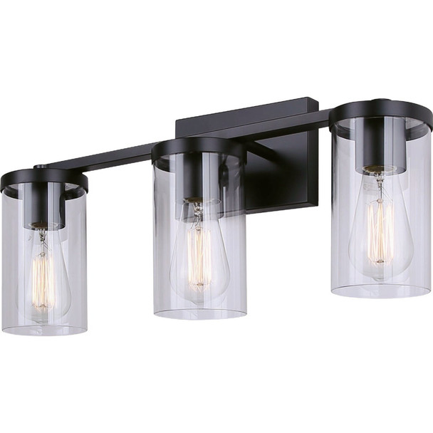 Canarm Britton 3-Light Black Vanity Bath Light Fixture, Clear Glass IVL1234A03BK
