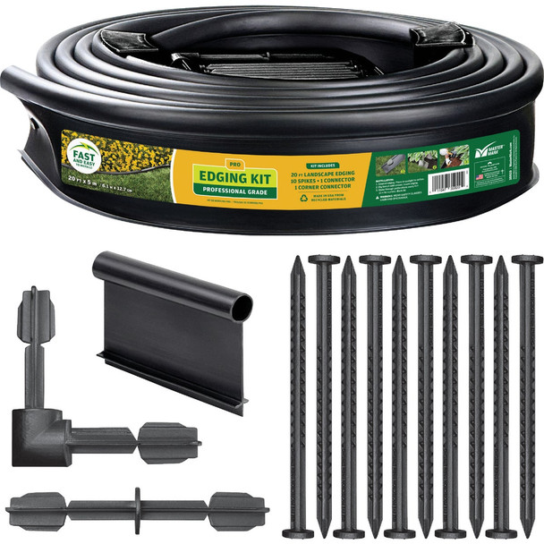 Master Mark Pro 5 In. x 20 Ft. Black Plastic Edging Kit with YardPack 35920