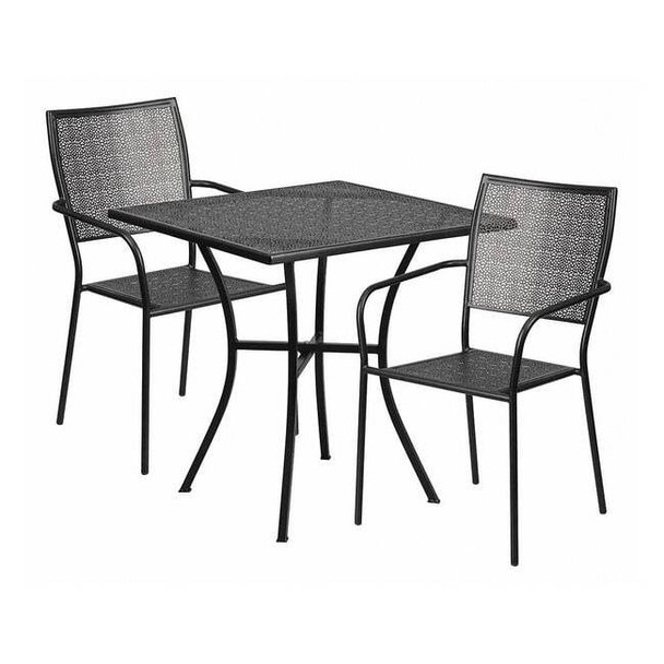 28" Square Black Steel Patio Table with 2 Chairs