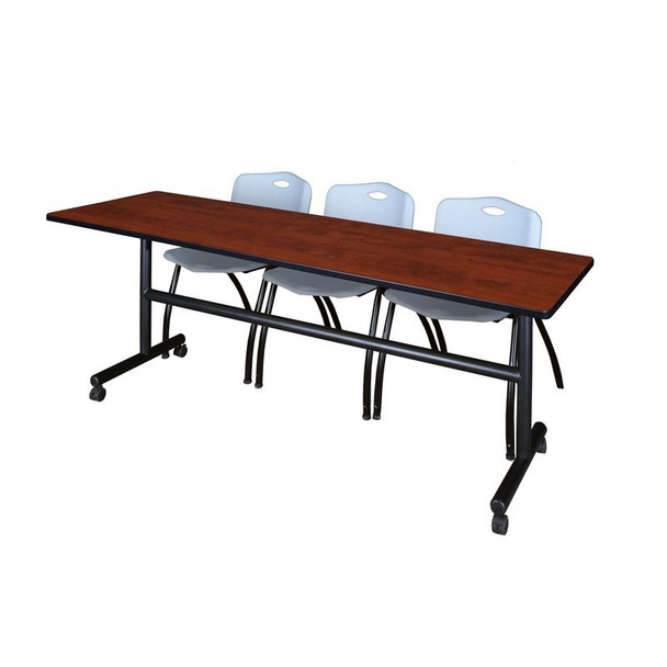 Kobe Rectangle FlipTop Table, 84" W, 29" H, Laminate Top, Cherry MKFT8424CH47GY