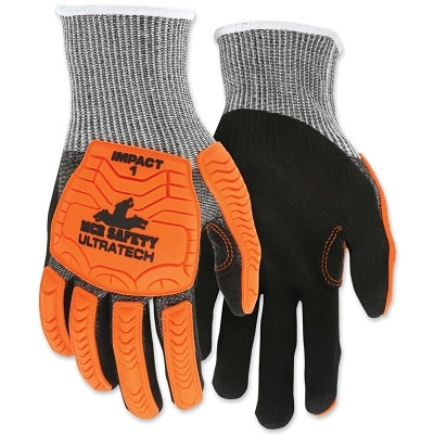 UT1952 UltraTech® A4/Cut Level Mechanics Knit Gloves, 2X-Large, Hi-Vis Orange TPR, Black Coating, Salt/Pepper Shell Pack of 12