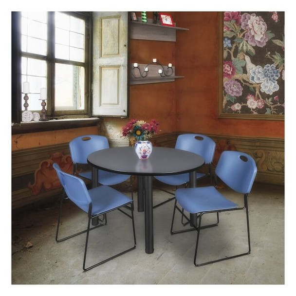Kee Round Table & Chair Set, Wood, Metal, Polypropylene Top, Grey