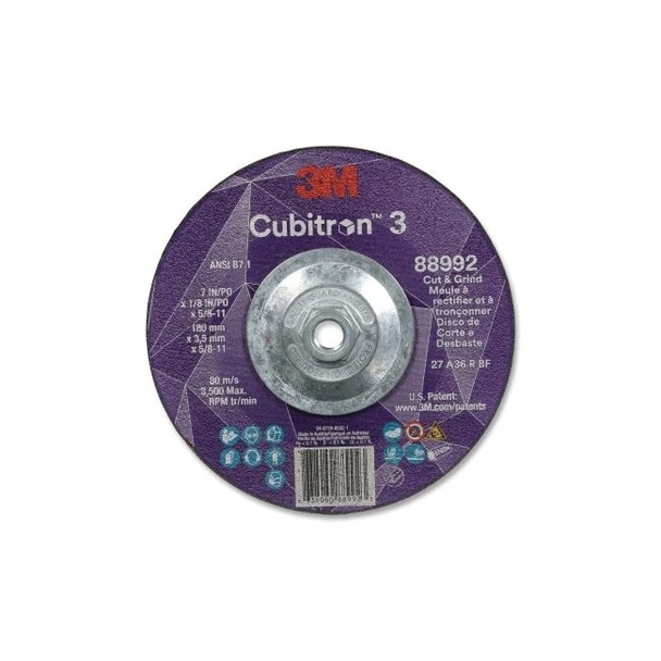 Cubitron™ 3 Cut and Grind Wheel, 7 in dia x 1/8 in Thick x 5/8 in-11 Arbor, 36+ Grit, T27
