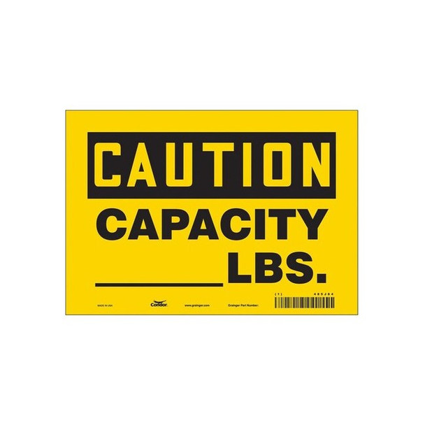 Caution, CAPACITY_ LBS., 10 in W x 7 in H, Vertical Rectangle, Vinyl, 485J84