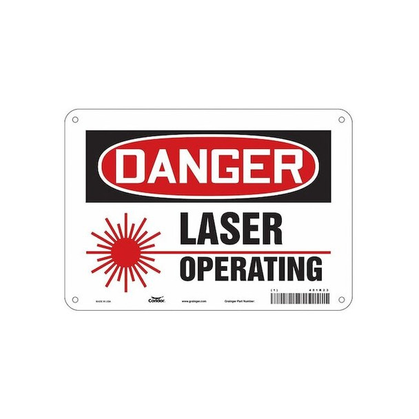 Laser Warning Sign, 7 in H, 10 in W, Aluminum, Vertical Rectangle,451R23