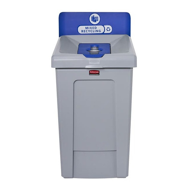 33 gal Rectangular Recycling Station, Flat with Top Opening, Blue, 1 Openings