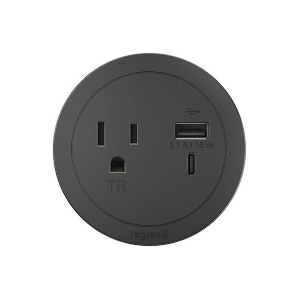 Legrand FurniturePowerOutlet,Black,1Outlet,10ft RFPCRUAUC-BK10