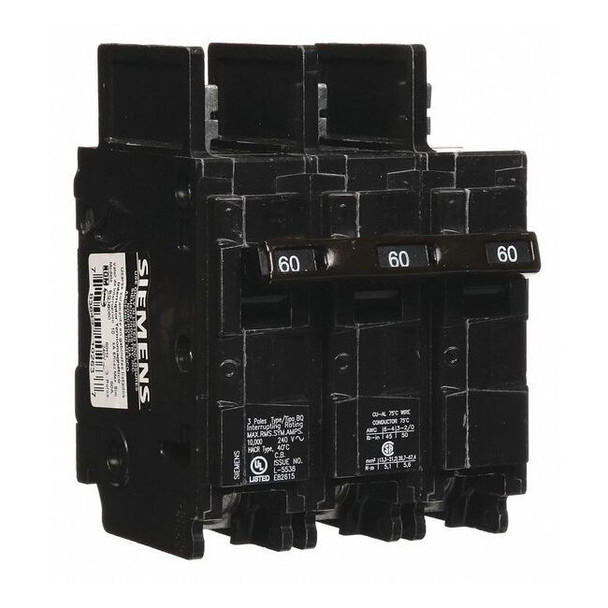Miniature Circuit Breaker, BQ Series, 60A, 3 Pole, 240V AC, 10kA at 240V AC