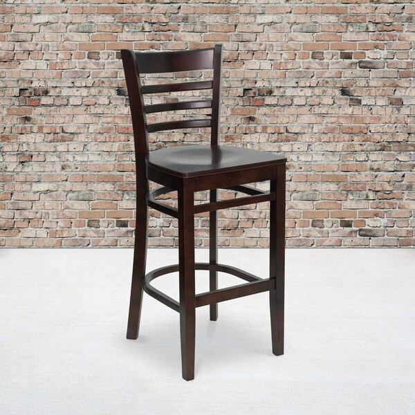 HERCULES Series Ladder Back Walnut Wood Restaurant Barstool, PK2