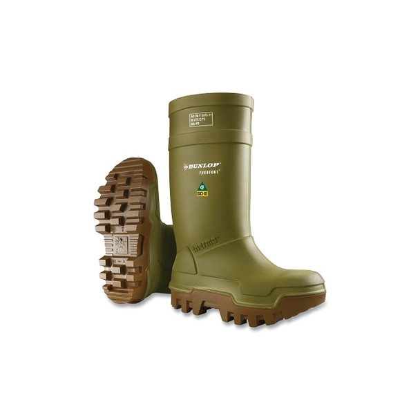 Purofort® Thermo+ Rubber Boots, Steel Toe, Men's 8, 16 in Boot, Polyurethane, Green/Brown