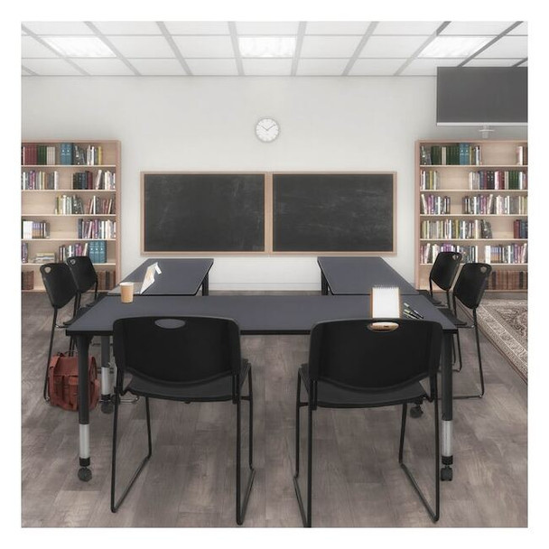 Rectangular Mobile Tables, 66 W, 30 L, 23-34 H, Wood, Metal, Grey