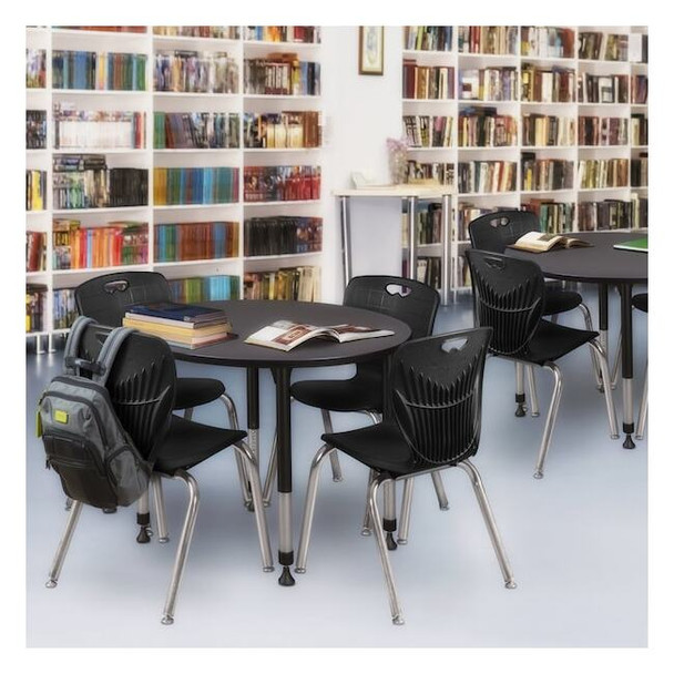Round Mobile Tables, 30 W, 30 L, 23-34 H, Wood, Metal, Grey