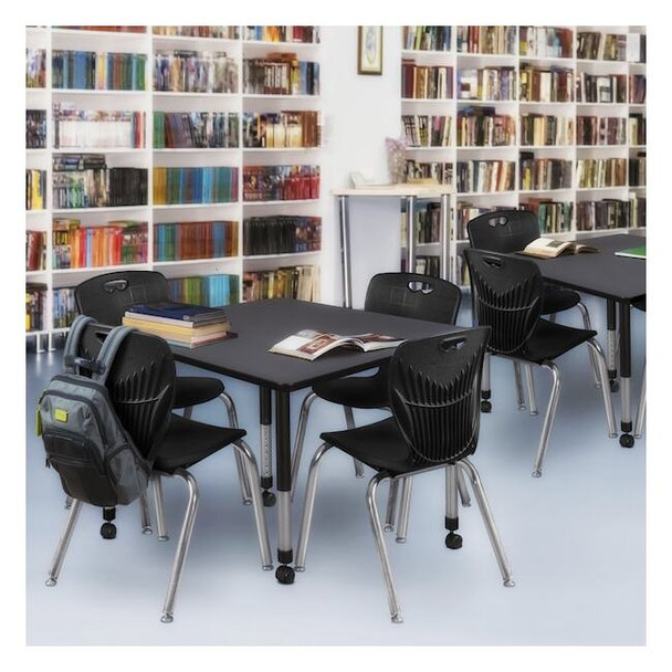Square Mobile Tables, 48 W, 48 L, 23-34 H, Wood, Metal, Grey