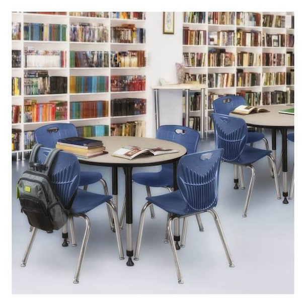 Round Mobile Tables, 36 W, 36 L, 23-34 H, Wood, Metal, Maple