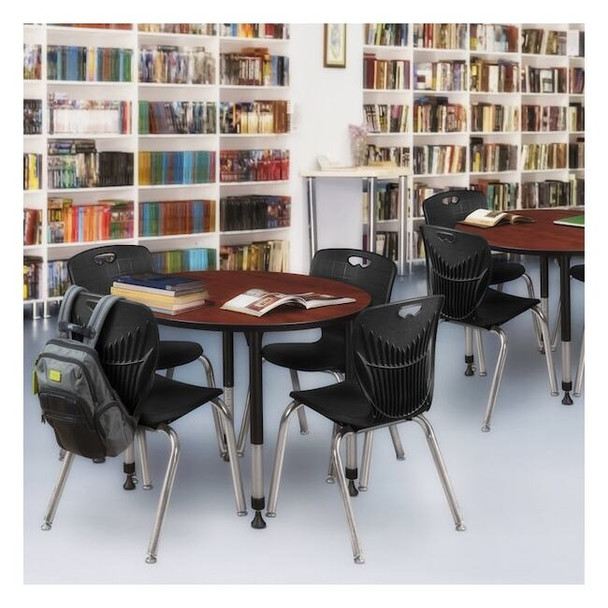 Round Mobile Tables, 30 W, 30 L, 23-34 H, Wood, Metal, Cherry