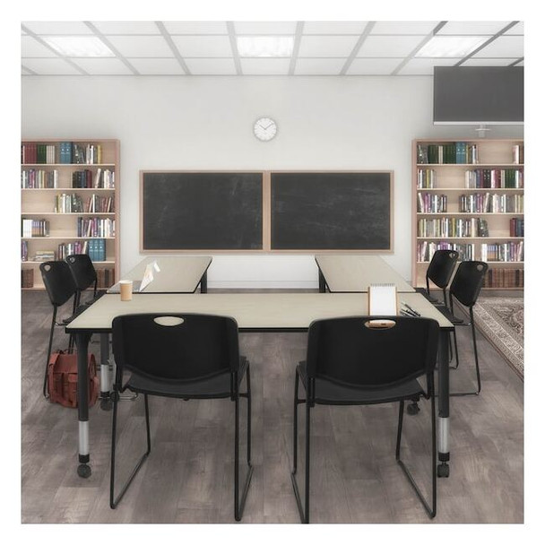 Rectangular Mobile Tables, 66 W, 24 L, 23-34 H, Wood, Metal, Maple
