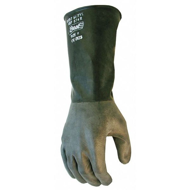874R Chemical Resistant Gloves, Butyl, 14 in L, 14 mil, Black, 10, 1 PR