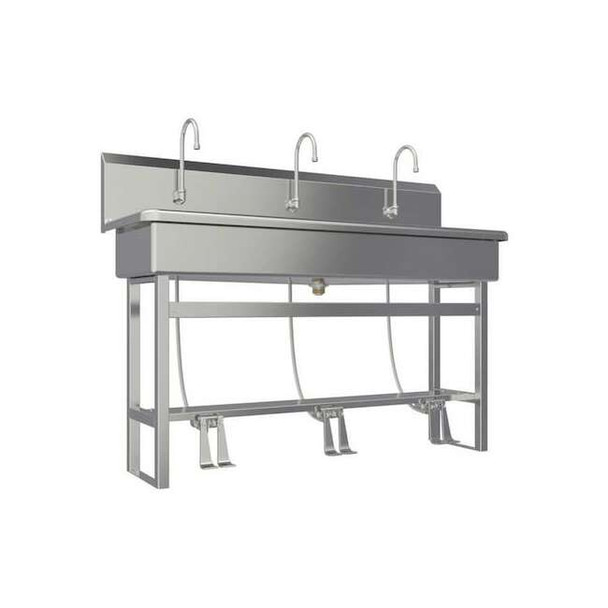 Sani-Lav Floor Mount, 3 Hole, Dual Foot Pedal, Silver, Wash Station 56FSL