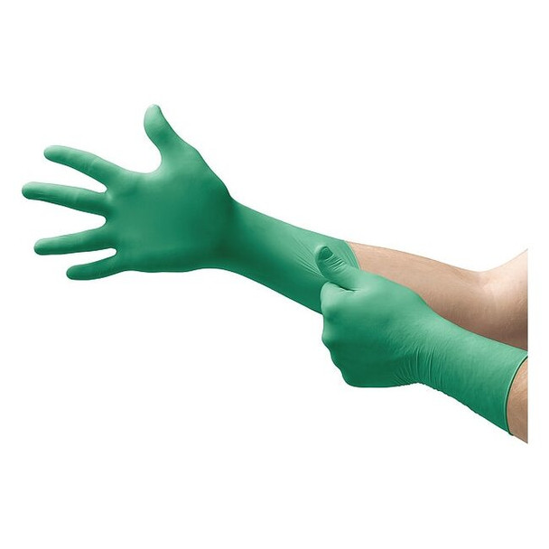 Cleanroom Gloves, 5 ISO Class, Neoprene, 11 1/2 in L, 7 mil, Green, S, 200 PK