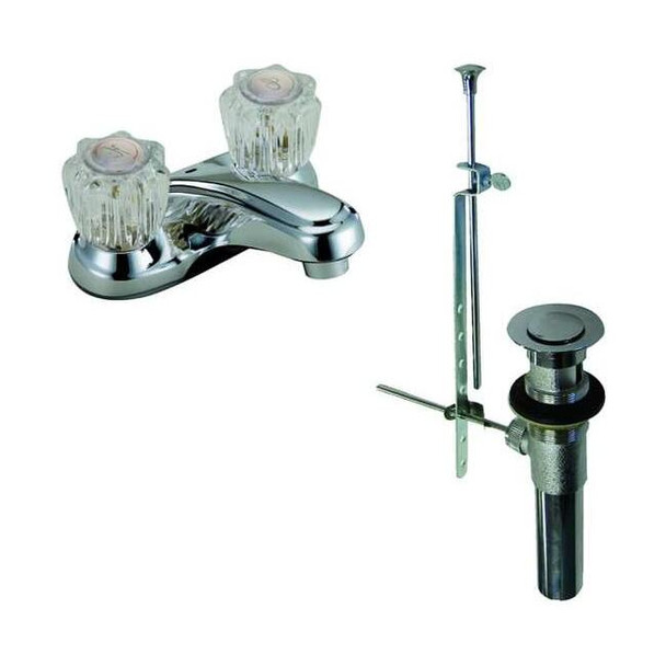 Manual Lavatory Faucet Integral Spout, Chrome 2 Holes, Acrylic Knob Handle