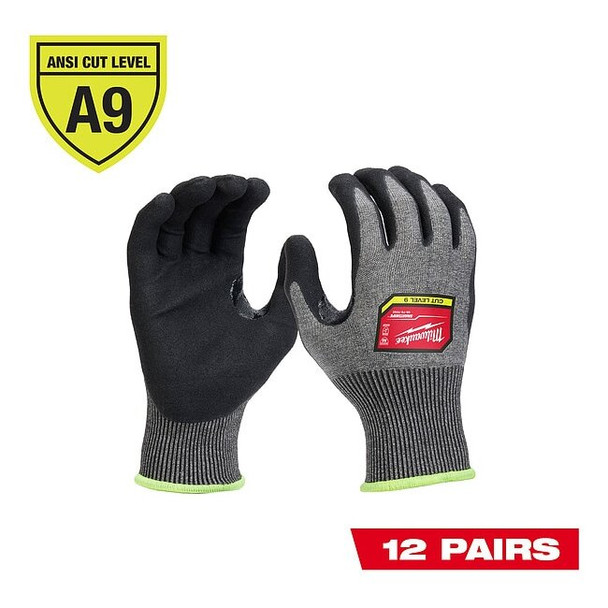 Cut Protection Dipped Gloves, Cut Level A9 ,Nitrile ,Sandy Nitrile ,2XL 12 PK