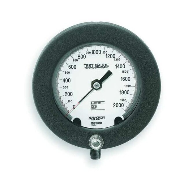 Test Pressure Gauge, 0 to 2,000 psi, 4 1/2 in Dial, 1/4 in NPT, Bottom Location