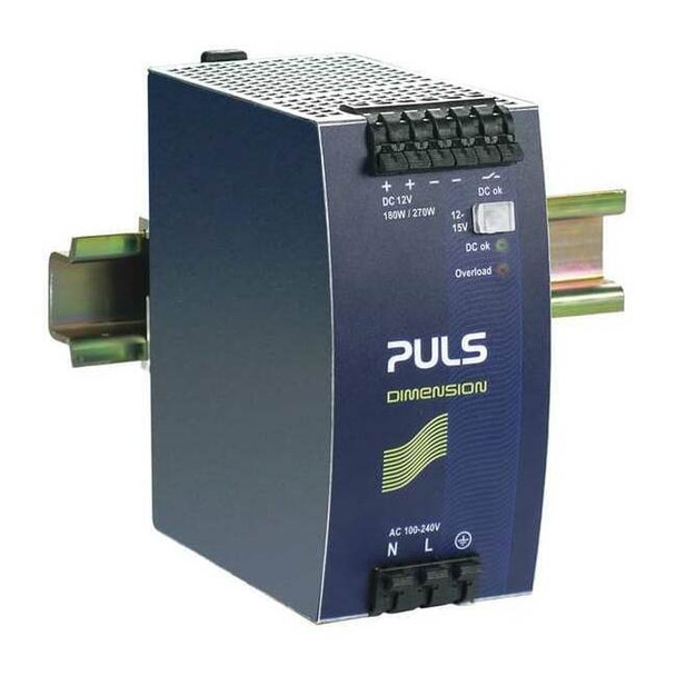 Puls DC Power Supply, 100/240V AC, 12/15V DC, 180 W, 15 A, DIN Rail QS10.121