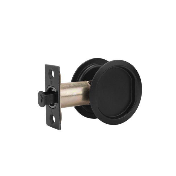 Passage Pocket Door Lock Adjustable Backset and Full Lip Strike Black