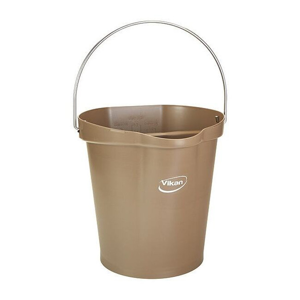 3 1/4 gal Round Bucket, 12 4/5 in Dia, Brown, Polypropylene/Stainless Steel