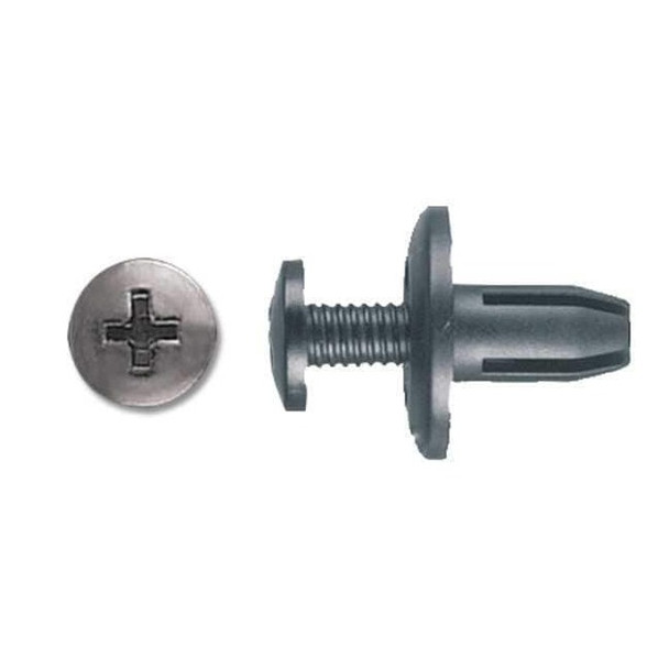 Push-In Rivet, Dome Head, 6 mm Dia., 11 mm L, Nylon Body, 25 PK