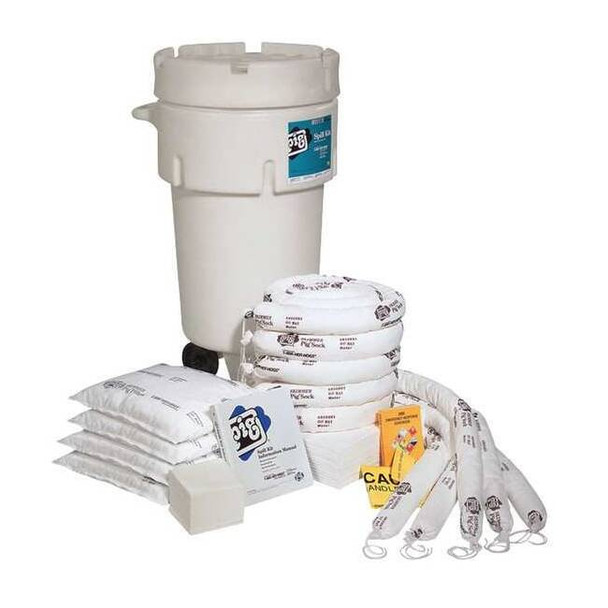Spill Kit, 31 gal Volume Absorbed per Kit, 50 gal Capacity, Drum, White, 123