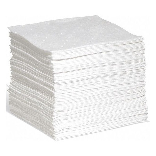 Spilltech Sorbent Pad, 18 gal, 10 in x 14 in, Oil, White, 100 PK WPF1014H
