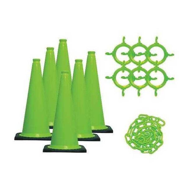 Traffic Cone Kit for Plastic Chain Barrier, Polyethylene, 28 in Height, Green