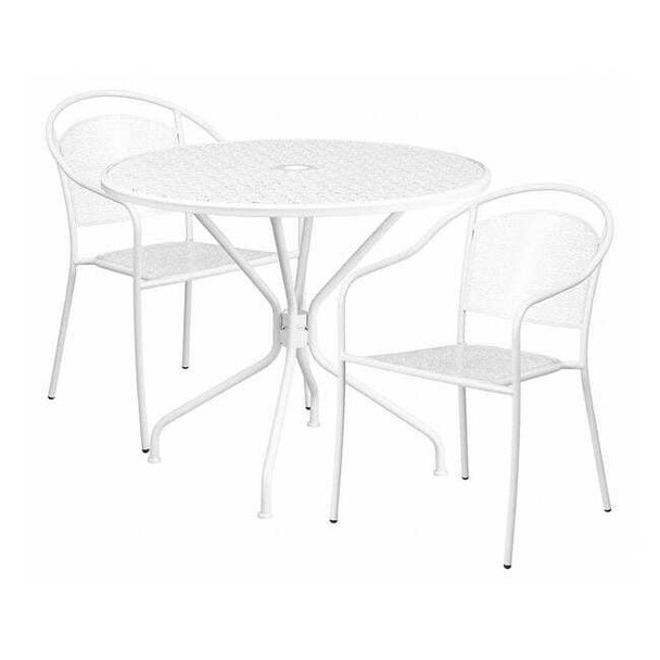 35.25" Round White Steel Table with 2 Chairs