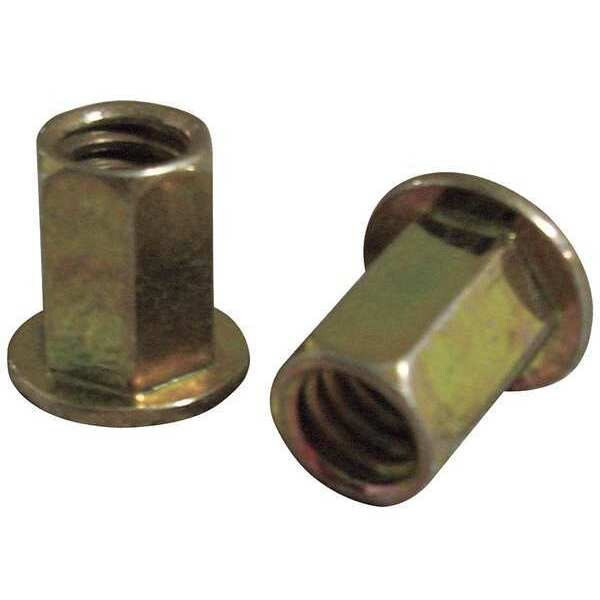 Rivet Nut, 1/4"-20 Thread Size, 0.452 in Flange Dia., 0.406 in L, Steel, 25 PK