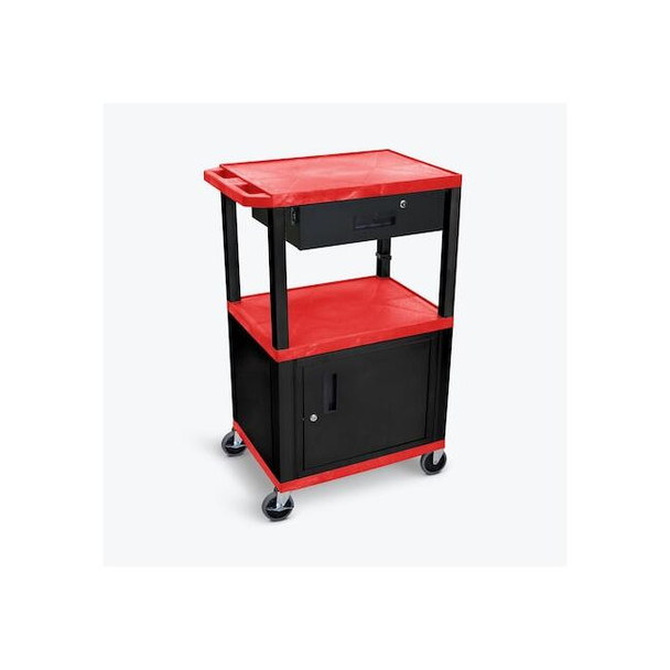 AV Cart - 42"H - Three Shelves with Cabinet, Drawer and Electric