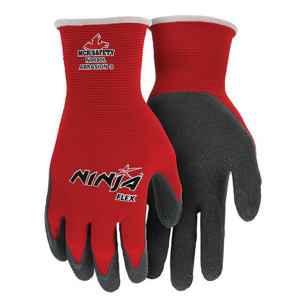 MCR Safety® Ninja® Flex Gloves, Large, Red/Gray, 12/Pair