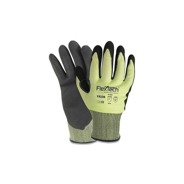 FlexTech™ Y9236 Hi-Viz Yellow Sandy Nitrile Palm Cut Glove, X-Large