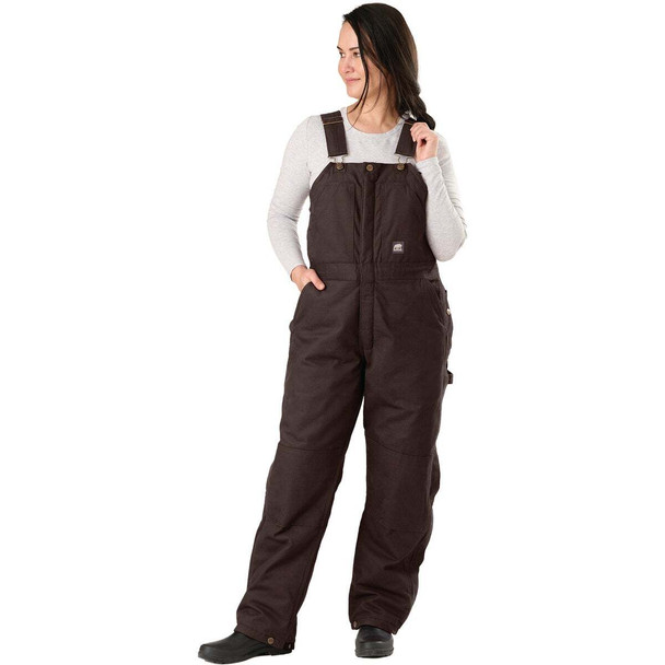 Berne Women's Large Dark Brown Softstone Duck Insulated Bib Overall WB515DBNR440