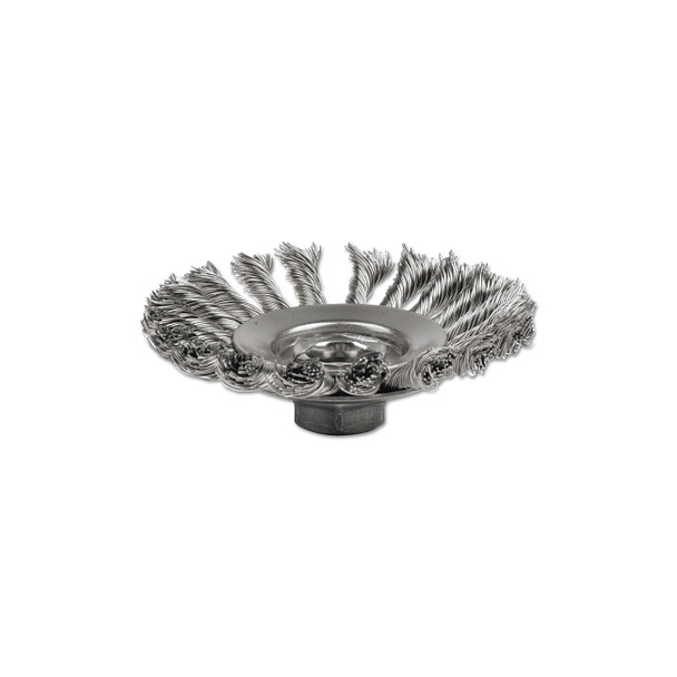 Knot Wire Bevel Wheel, 4 1/2 in D x 3/8 in W, .02 in Stainless Steel, 12,500 rpm