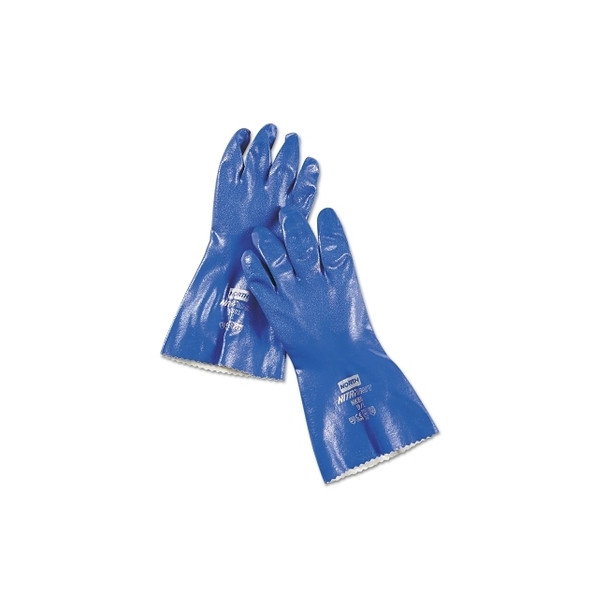 Nitri-Knit Supported Nitrile Gloves, Pinked Cuff, Interlock Lined, Size 8, Blue