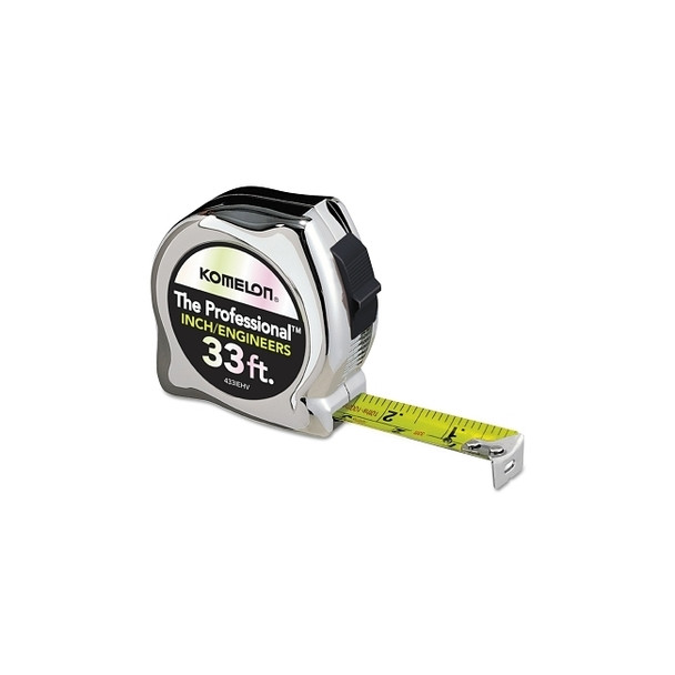 High Viz Professional Inch Engineer Tape Measure, 33 ft x 1 in W, Inch, Double Sided, Neon Yellow