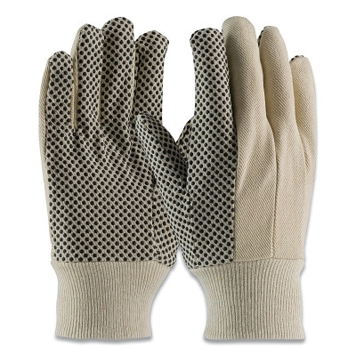 Premium Grade Canvas Dotted Gloves, 8 oz Cotton, Mens, White/Black Pack of 12