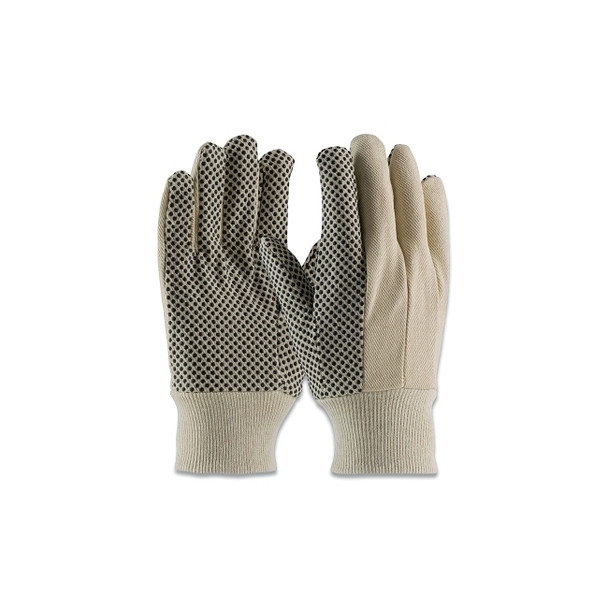 Premium Grade Canvas Dotted Gloves, 8 oz Cotton, Mens, White/Black Pack of 12