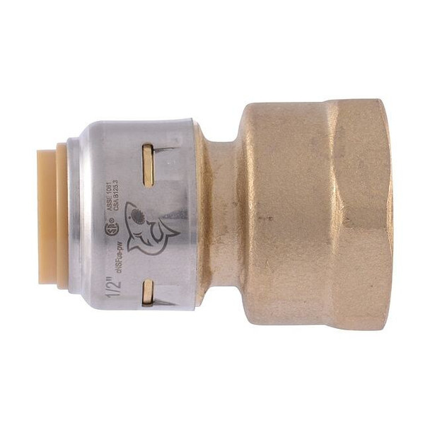 Push-Fit Coupling Fitting, Straight, Brass, 1/2 in, FNPT 1/2 in