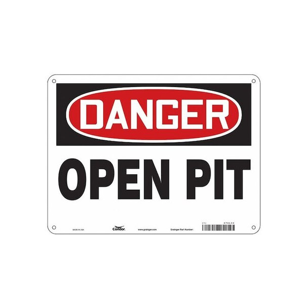 Danger, OPEN PIT, 24 in W x 18 in H, Horizontal Rectangle, Aluminum