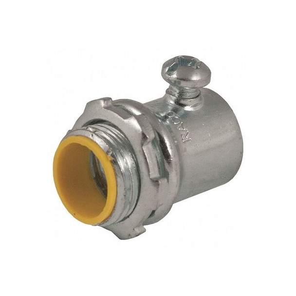 Raco EMT Connector, 1-1/4 in, Set Screw, Steel, Electro Zinc Plated 2125