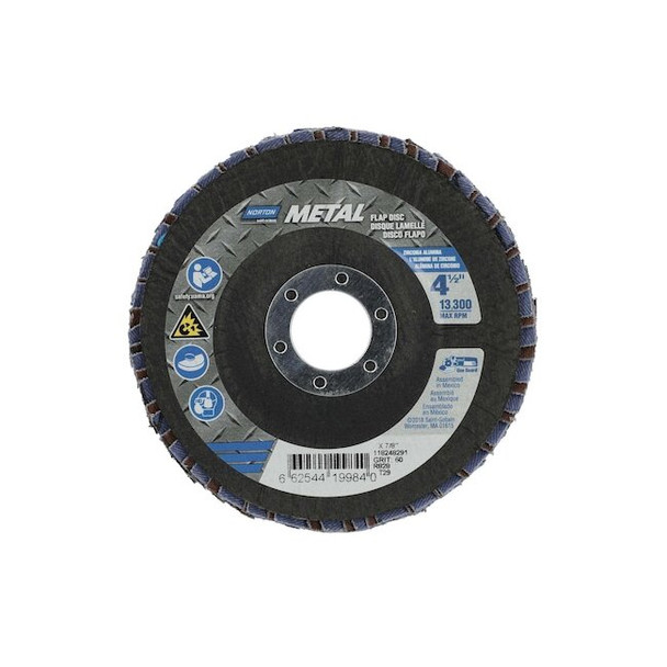Norton Abrasives Fiberglass Flap Disc,4-1/2" x 7/8",PK10 66254419984